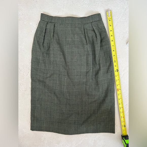 Vintage Christian Dior Skirt Dark Green Plaid Houndstooth Pencil Sz 9 (fits XS) - Picture 9 of 9